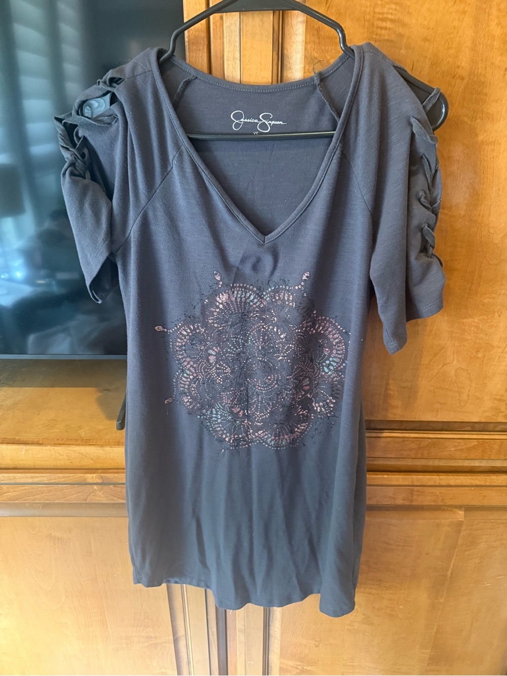 Jessica Simpson dark gray V-Neck Cold-Shoulder Dress
